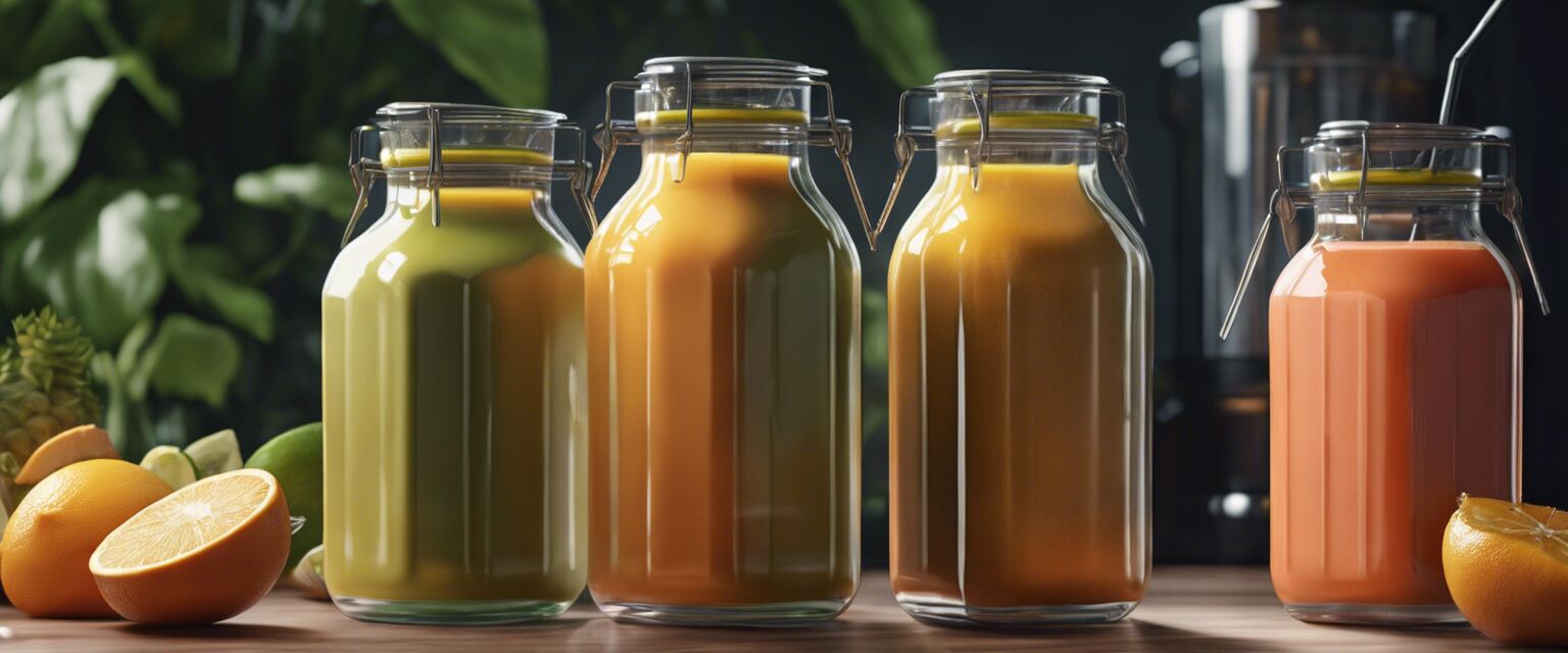 Glass containers with fresh juices